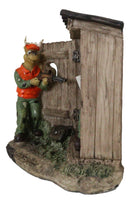 Rustic Deer With Rifle Jumping A Hunter With Newspapers In Outhouse Figurine