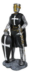 Black Cloak Medieval Crusader Swordsman With Shield Of Faith Knight Figurine