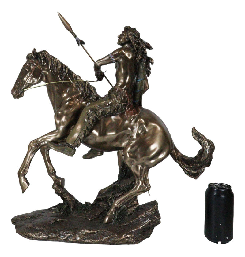 Tribal Native American Indian Warrior With Javelin Spear Riding Horse Statue