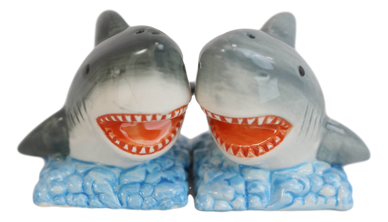 Ceramic Nautical Ocean Great White Sharks Salt And Pepper Shakers Figurine Set