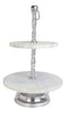 Contemporary 2 Tier Dining Tabletop Marble Aluminum Serving Platter Tray Stand