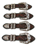 Set Of 8 Western Cowboy Tooled Leather Belt Buckle Rhinestones Cabinet Bar Pulls