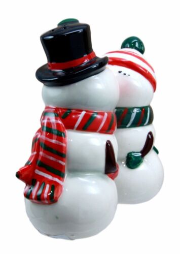 Mr & Mrs Snowman Christmas Couple Magnetic Ceramic Salt Pepper Shakers Set