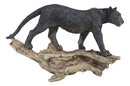 Ebros Animal Jungle Black Panther Prowling On Distressed Tree Log Figurine 8"L