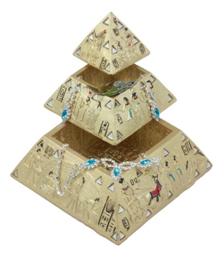 Egyptian Golden Hieroglyphic Pyramid Of The Gods Stackable Jewelry Box Statue