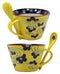 Summer Floral Breeze Yellow Porcelain Coffee Tea Cafe Mug With Spoon Set Of 2