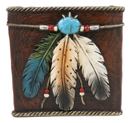 Ebros Southwestern Turquoise Gem 3 Feathers Tissue Box Cover Home Decor