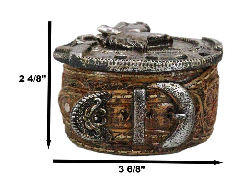 Rustic Western Horseshoe With Horse Scrollwork Concho Buckle Jewelry Trinket Box