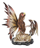 Beautiful Scarlet Fire Fairy Goddess With Spotted Dragon Figurine Fantasy Decor