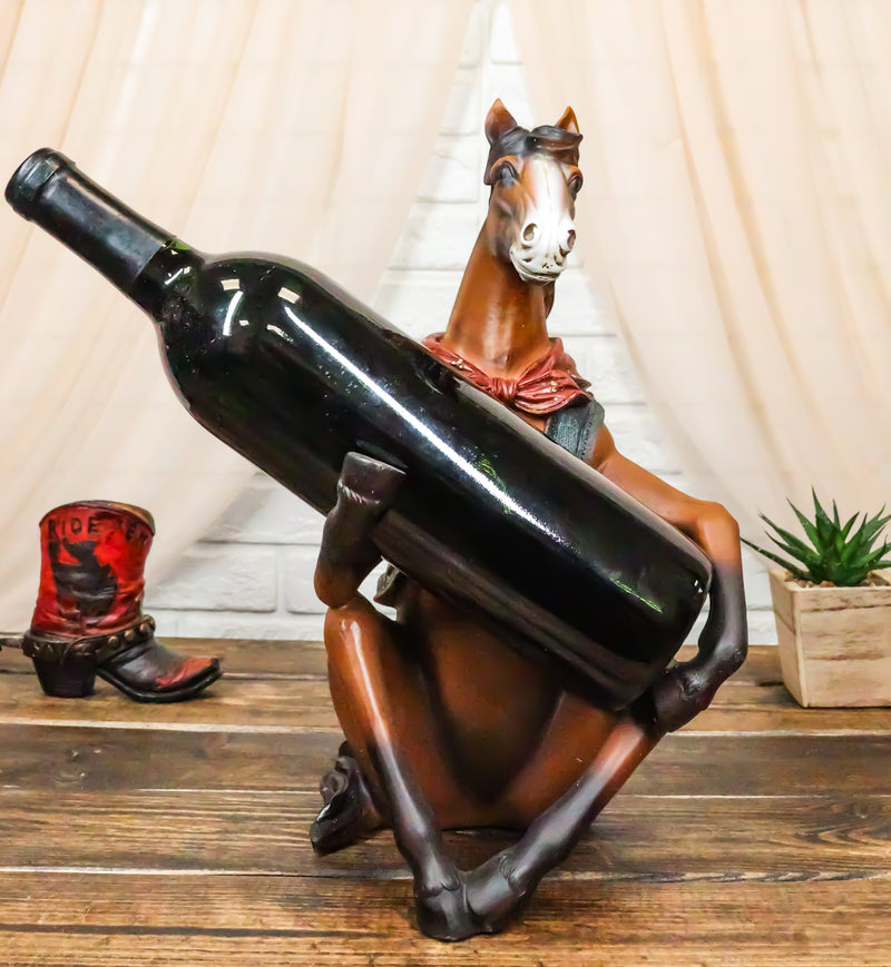 Wild West Western Cowboy Sitting Brown Horse with Red Scarf Wine Bottle Holder