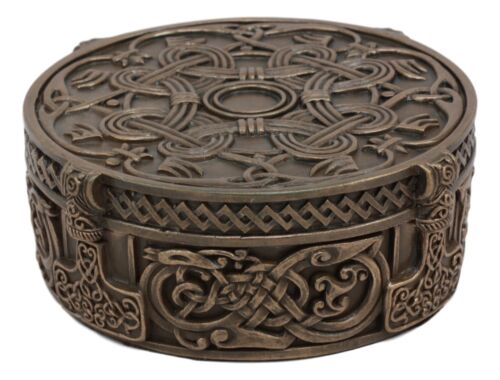 Norse Old Gods Viking Knotwork Thor Hammer Mjolnir Round Jewelry Box Figurine