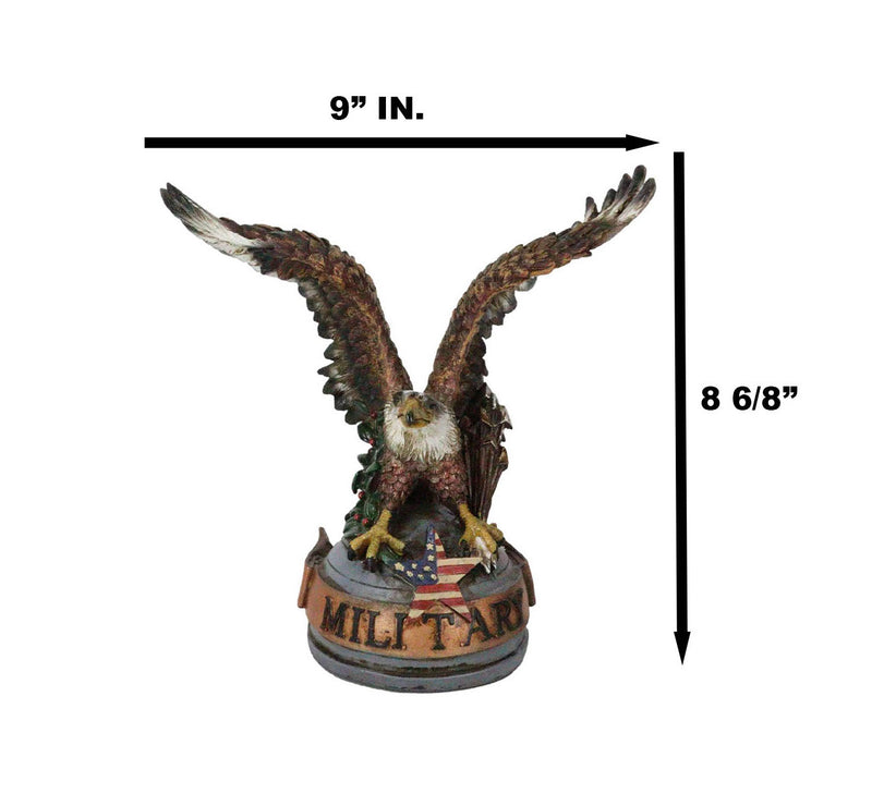 Patriotic Open Wings Bald Eagle On USA Star Spangled Banner Millitary Figurine