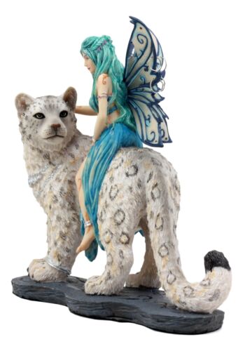 Large Blue Frost Fairy Riding Snow Leopard Statue Home Decor Mythical ...