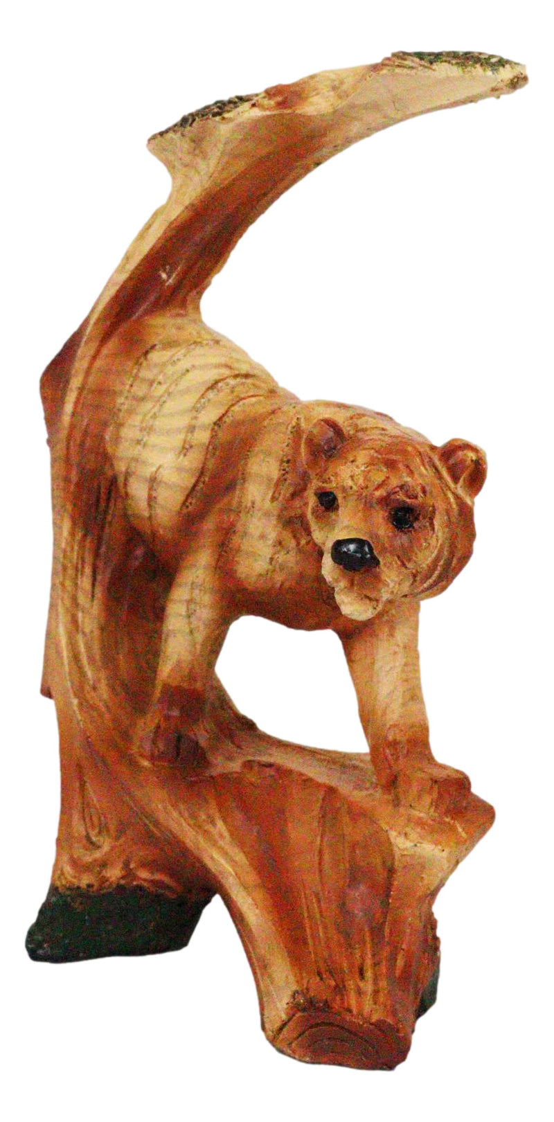 Rainforest Prowling Bengal Tiger Faux Wood Cutout Carving Resin Figurine 5"Tall