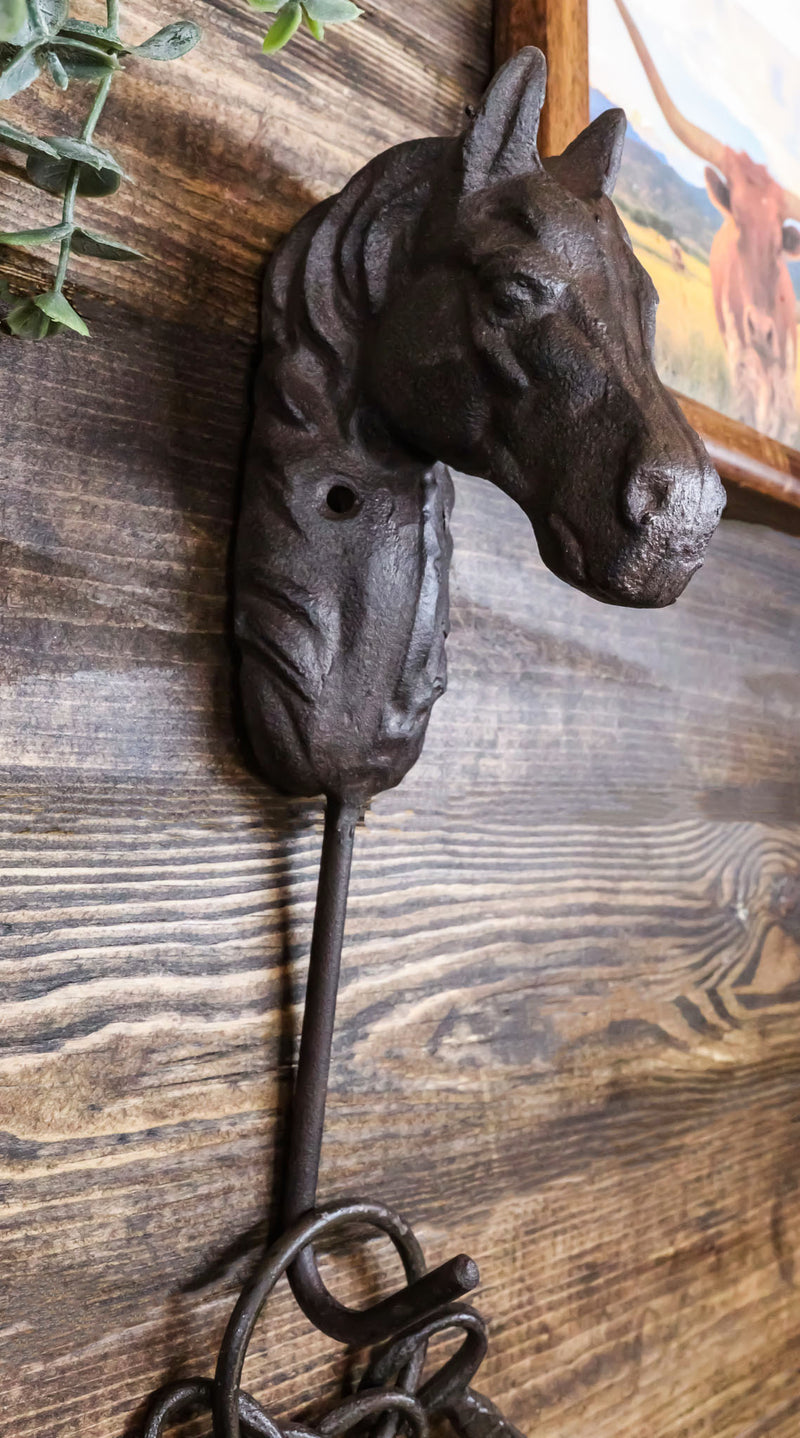 Pack Of 3 Cast Iron Rustic Western Country Horse Coat Keys Wall Hanging Hook