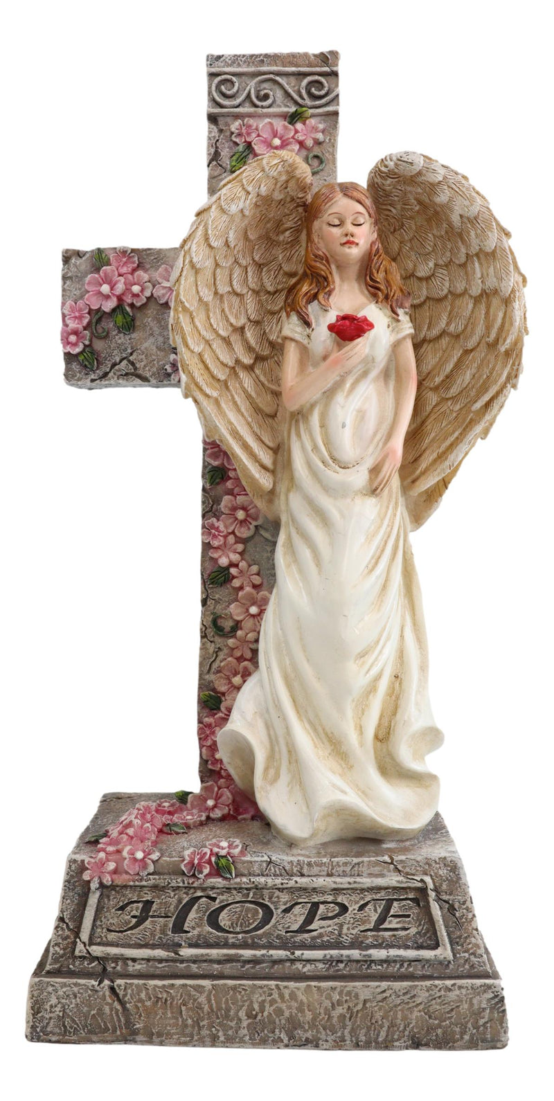 Ebros Christian Inspirational Hope Angel With Rose Cross Desktop Plaque Figurine