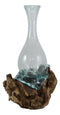 Balinese Natural Driftwood With Fitted Hand Blown Molten Glass Floral Vase