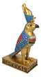 Egyptian God Horus Falcon Bird With Pschent Crown On Royal Pedestal Figurine