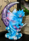 Pastel Blue Dream Baby Dragon Wyrmling Sitting On Purple Crescent Moon Figurine