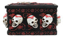 Day Of The Dead Red Floral Sugar Skull Small Stash Jewelry Box 4.25"L Figurine