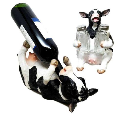 Bovine Brew And Moo Spice Wine Bottle And Salt Pepper Holder Set Decorative