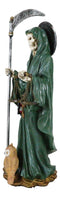 Standing Green Santa Muerte With Scythe Scales of Justice And Wise Owl Figurine