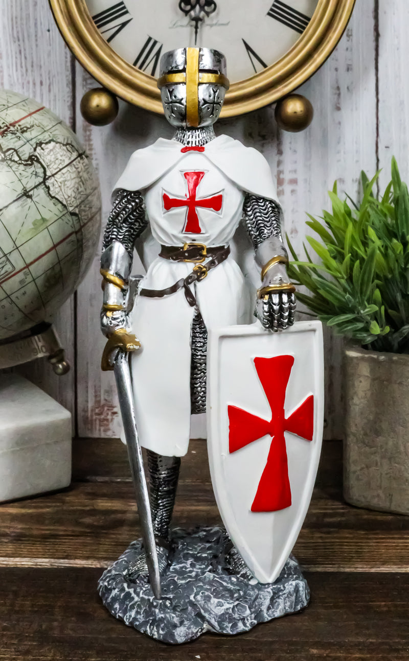 White Cloak Medieval Crusader Swordsman With Shield Of Faith Knight Figurine