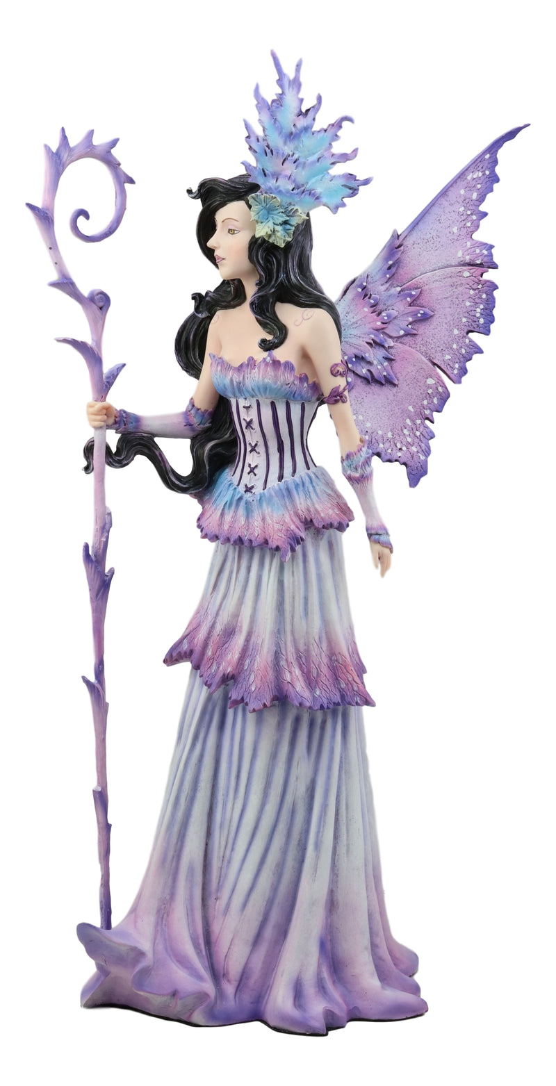 Ebros Large Amy Brown Spring Season Purple Lavender Fairy Holding Curling Magical Staff Statue 17.75" Tall Fantasy Mythical Faery Garden Magic Collectible Figurine Fairies Pixies Nymphs Decor