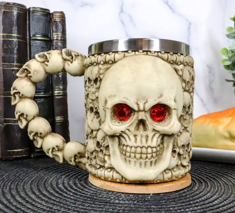 Ossuary Skeleton Heap Of Skulls Ghost Skull With Red Crystal Eyes Coffee Mug