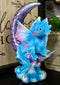 Pastel Blue Dream Baby Dragon Wyrmling Sitting On Purple Crescent Moon Figurine