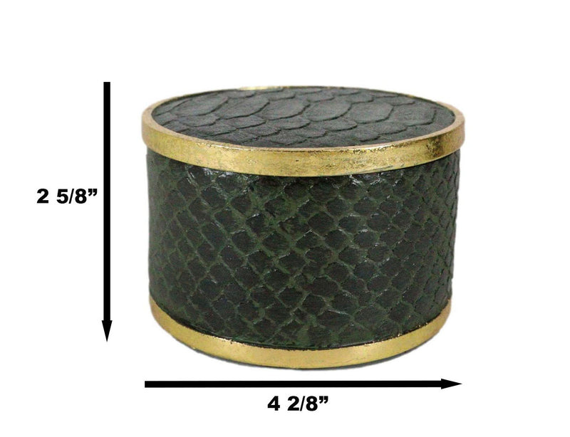 Faux Crocodile Pattern Green Print With Gold Trim Round Decorative Jewelry Box