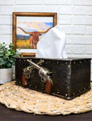 Rustic Western Cowboy Crossed Pistol Revolver Guns Tissue Box Cover Home Decor