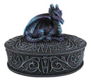 Fearsome Guardian Midnight Blue Dragon Oval Jewelry Trinket Box Figurine Statue