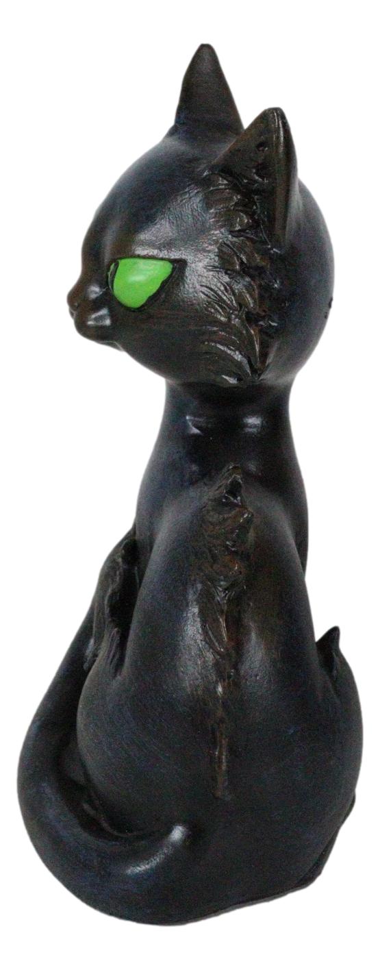 Witchcraft Mystical Curling Black Cat Green Eyes Sitting Halloween Figurine