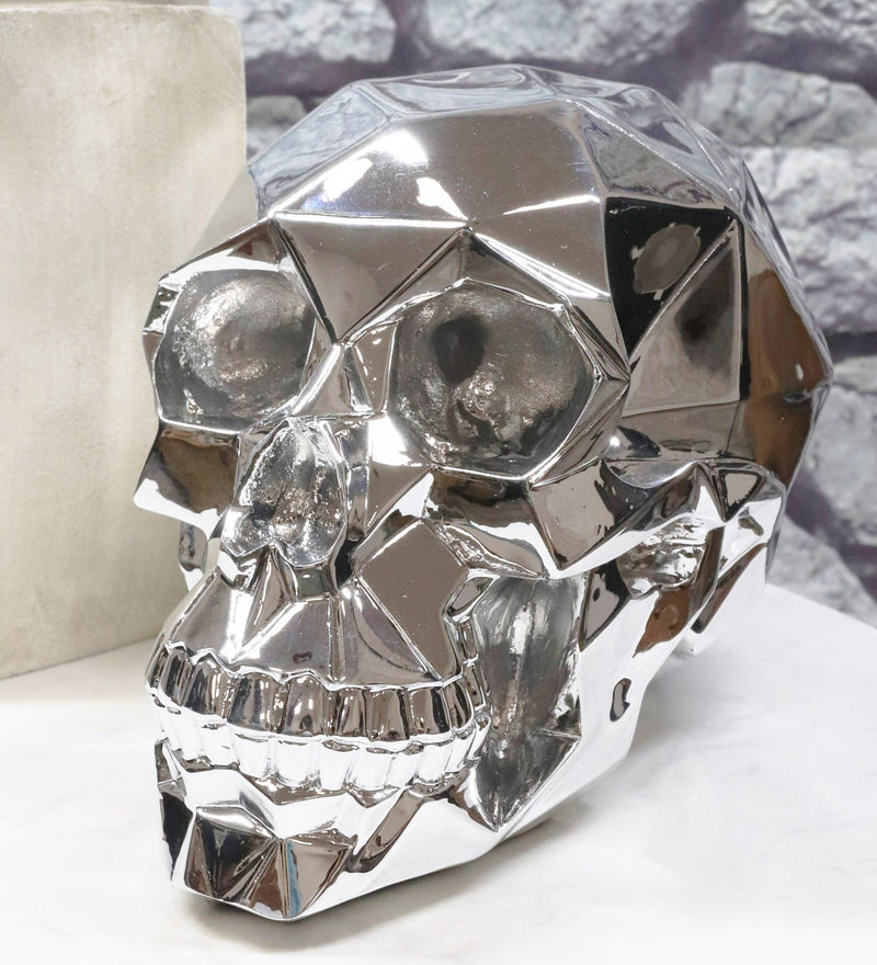 Ebros Geometric Matrix Polygon Silver Chrome Plated Skull Decor Figurine 8.5"L