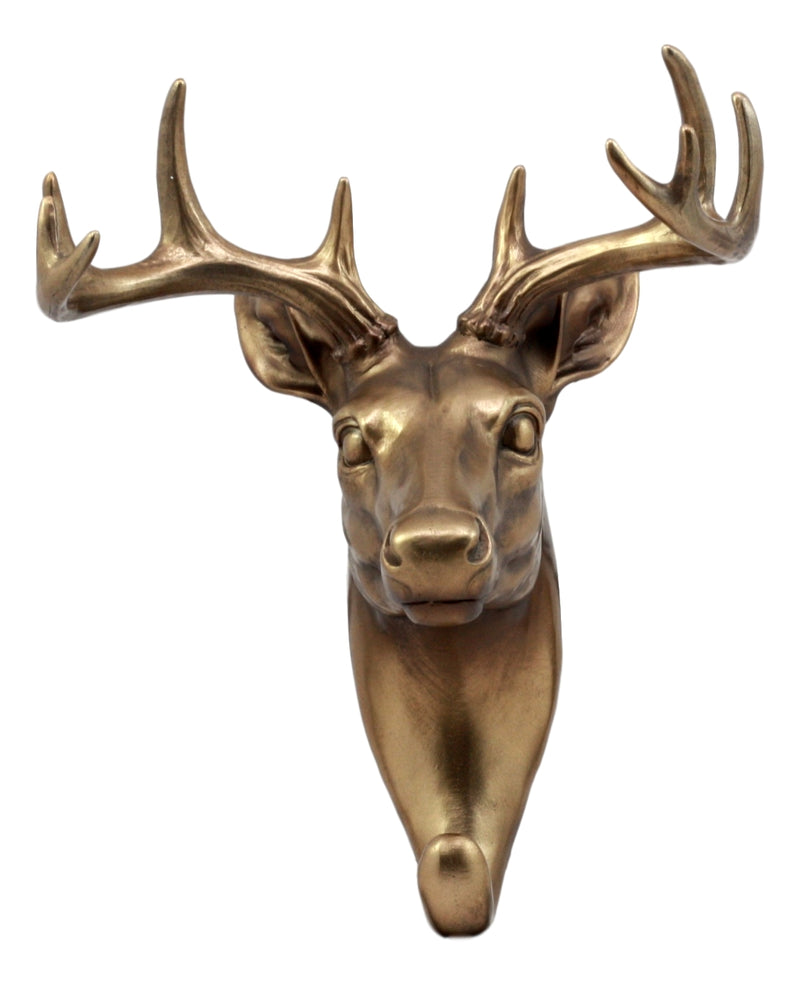 Ebros Bronzed 10 Point Buck Deer Bust Wall Hook Hanger Hunter's Game Trophy Taxidermy