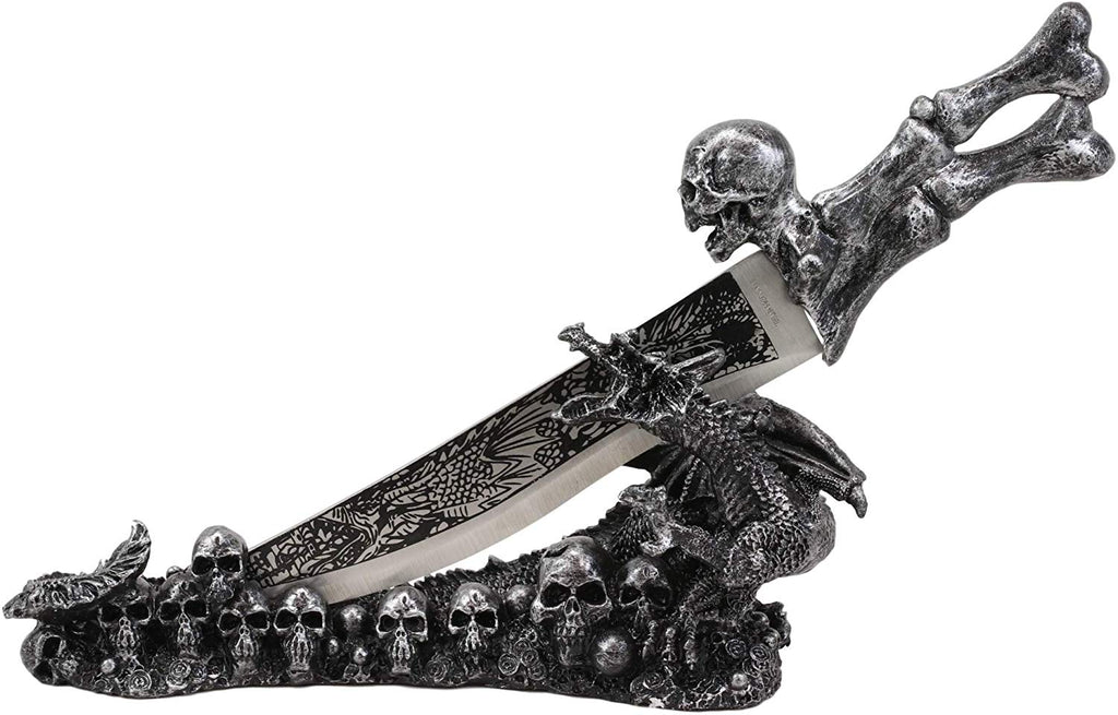 Fantasy Skull Bones Letter Opener Dagger With Gothic Dragon Castle Bas–  Ebros Gift