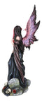 Black Sorceress Skulls Fairy with Red Rose Standing On Tombstone Figurine 15"H