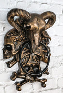 Demon Horned Ram Cranium Skull With Crossed Bone Skulls Decorative Door Knocker