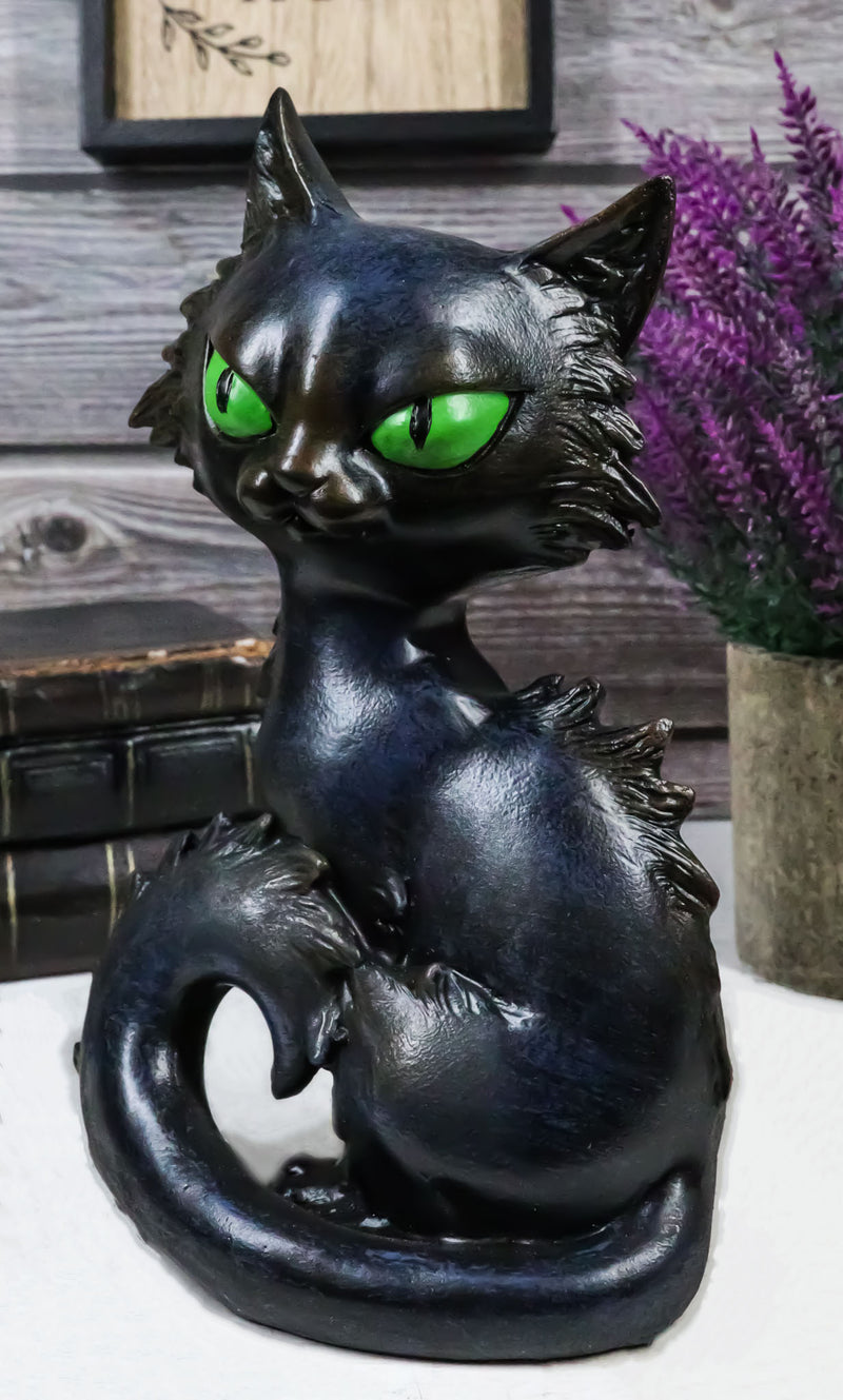 Witchcraft Mystical Curling Black Cat Green Eyes Sitting Halloween Figurine