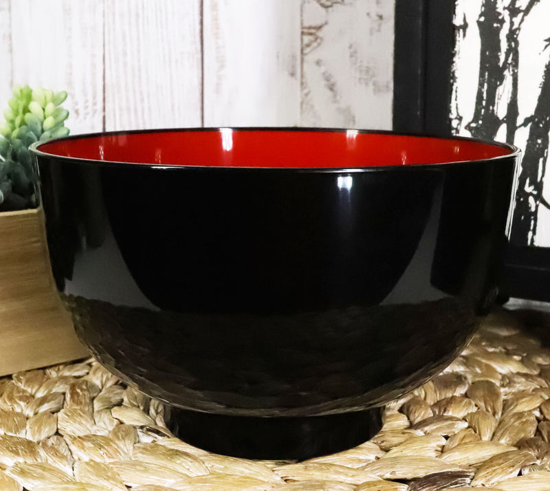 Pack Of 10 Japanese Black Red Lacquer Copolymer Plastic Large Ramen Bowls 38oz