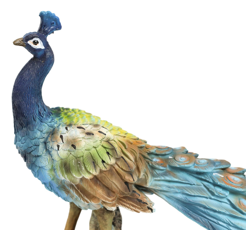 Ebros Blue Peacock with Beautiful Train Feathers Decorative Statue 14" Long