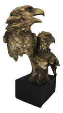 9"H American Bald Eagles Family Busts Figurine With Black Pedestal Eagle Decor