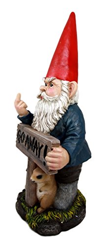 Ebros Rude Garden Greeter "Go Away!" Gnome Dwarf Not Welcome Statue 17.75"H Patio Outdoor Poolside Figurine As Whimsical Decor Magical Fantasy Gnomes Decoration