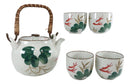 Feng Shui Auspicious Koi Fish Pair In Lily Pond Ceramic Teapot & 4 Tea Cups Set