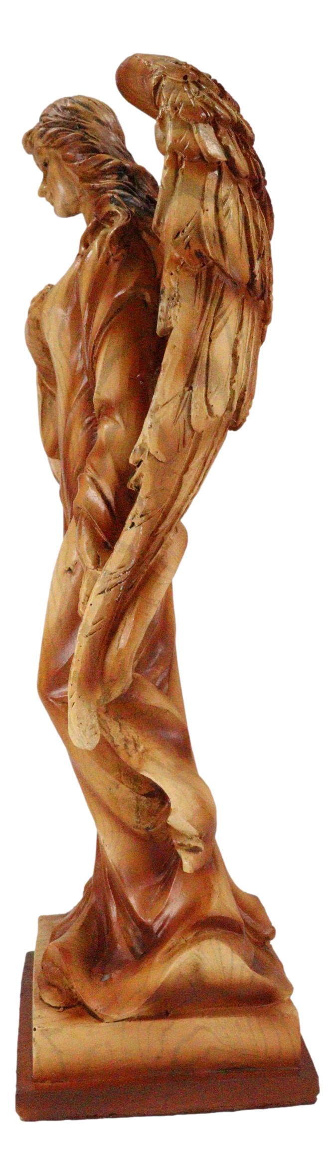 Ebros Country Guardian Prayer Angel Standing W/ Hand On Heart Woodlike Sculpture