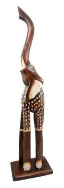 Balinese Wood Handicraft Large Polkadot Trumpeting Jungle Elephant Figurine 24"H