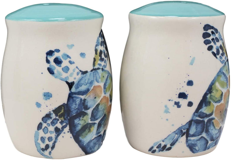 Ebros Blue & White Sea Turtle Ceramic Dinnerware (Salt & Pepper Shakers Set, 1)