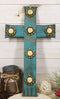 Rustic Western Distressed Wood Turquoise Blue Faux Antler Bone Crowns Wall Cross