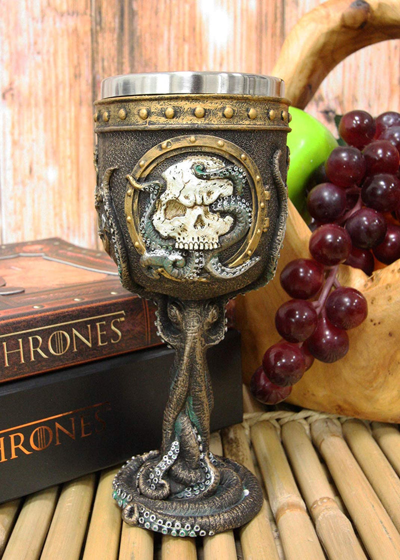 Nautical Cthulhu Octopus Wrecking Skull In Porthole Wine Goblet And Coffee Mug